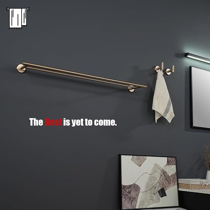 JQK Double Bath Towel Bar, 33 Inch 304 Stainless Steel Thicken 0.8mm Towel Rack for Bathroom, Towel Holder Champagne Bronze Wall Mount, Useable Length 30 Inch, TB100L30-CB