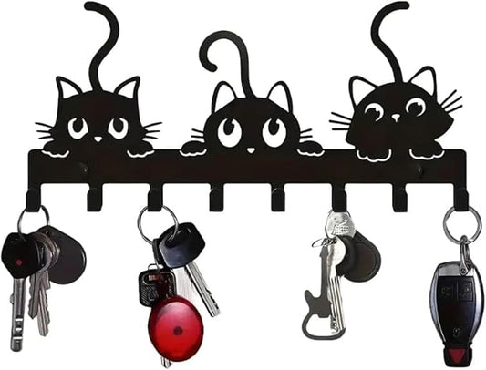 Key Holder Wall Mounted with Screws and Anchors, Black Multifunctional Key Hanger with 8 Hooks, Entryway Front Door Kitchen Hallway Garage Office