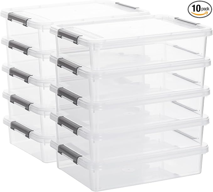 Citylife 10 PCS Plastic Storage Bins with Latching Lids Portable Project Case Clear File Box Stackable Storage Containers for Organizing A4 Paper, Photo, Document, Scrapbook