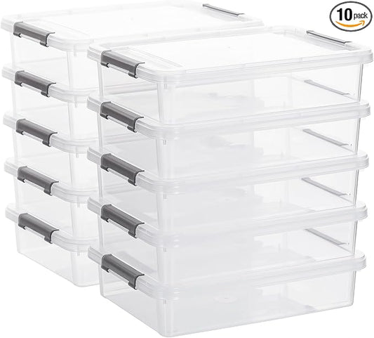 Citylife 10 PCS Plastic Storage Bins with Latching Lids Portable Project Case Clear File Box Stackable Storage Containers for Organizing A4 Paper, Photo, Document, Scrapbook