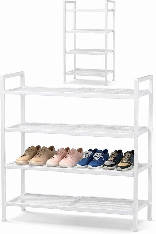 Shoe Rack, Expandable Shoe Rack for Closet, Adjustable Shoe Organizer for Entryway, Shoe Storage Organizer for Door Entrance, Garage, Bedroom (White, 4-Tier)