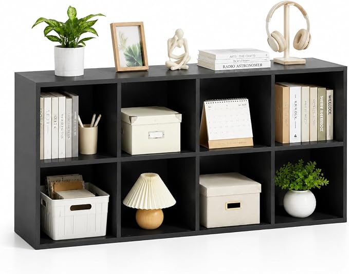 POWERSTONE 8 Cube Storage Organizer, Open Cube Bookshelf with Back Panels, Modern Display Cubby Bookcase for Bedroom Living Room Home Office, Black