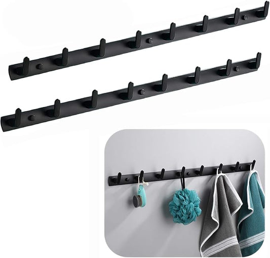 Wall Mounted Coat Rack, 8 Hooks, 29.7"x1.3", Modern, Black, 2 Pcs | Space Aluminum, Rustproof, for Hallway, Entryway, Hanging Holder for Clothes, Towel, Backpack, 40 lbs Capacity, Easy Install
