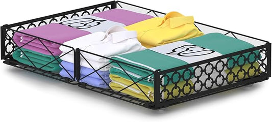 NADAMOO Under Bed Storage with Wheels, Low Profile Rolling Organizer Bins | Ultra-low 5.4" Height, 360° Swivel Casters, Strong Metal Containers Hold Shoes, Clothing, Toys, Dorm & Home Use, 1 Pack