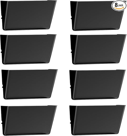 Gawerk Clear Acrylic Single Pocket, Plastic Hanging Wall Mount File Holder for Office Home (Black, 8 Pack)