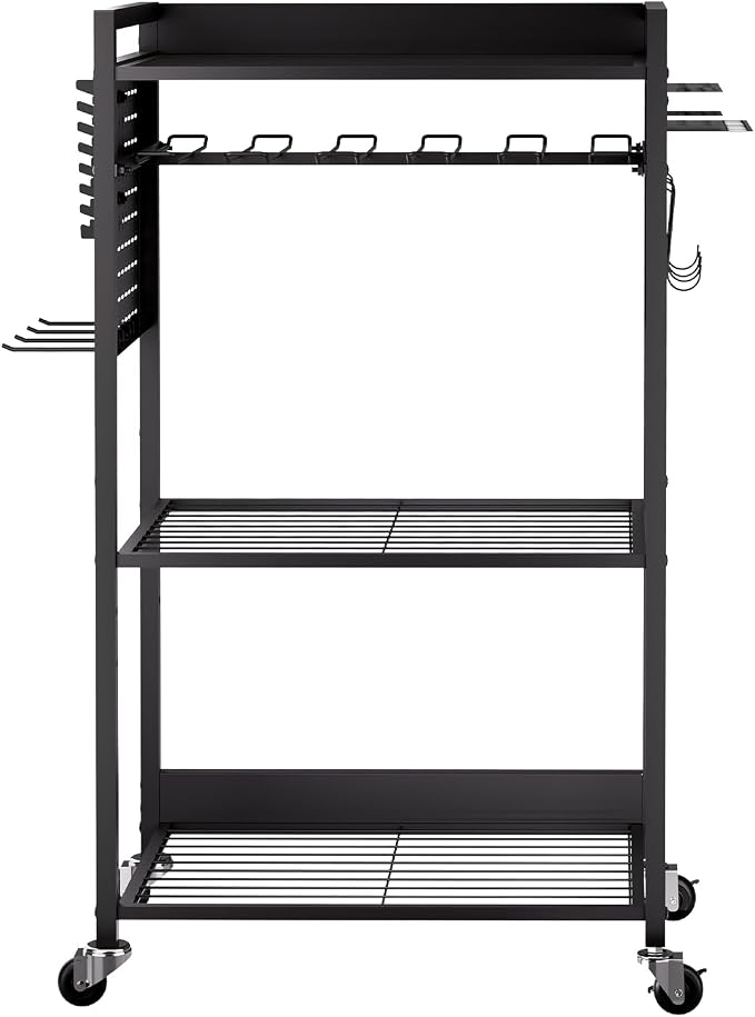 VEVOR 4-Tier Tool Organizer Cart, 150 lbs Load Capacity, Floor Stand Rolling Drill Holder and Stability Storage Rack, Heavy Duty Garage Floor Rolling Storage Cart for Workshop, Garage, Black