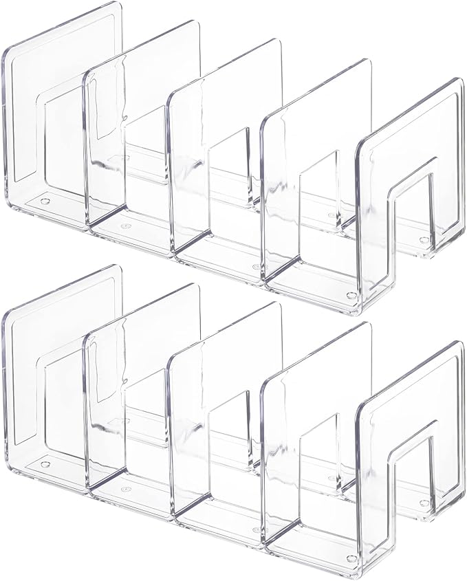 Lawei 4 Pack Acrylic File Sorter, 4-Section Clear Desktop File Folder Holder Organizer, Thick Office Storage Stand Rack for Book, Envelopes, Mail, Document, Notebook, Binder, Purse, Clutch Divider