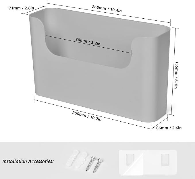 Jomola No Drilling Wall Mount File Holder - Office Wall Hanging Files & Magazines Organizer - Plastic Door Mount with Adhesive Pad, Gray (1 Count)