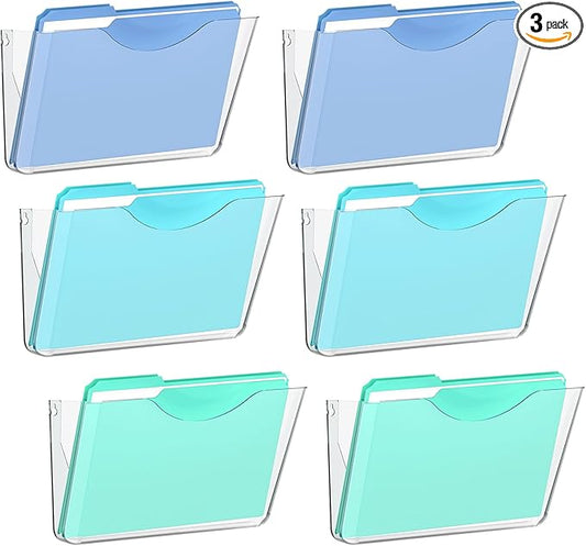 Clear Acrylic Wall File Holder, 6 Pack Wall Mount Single Pocket Organizer | One-piece design, no assembly needed, screws not included, ideal for mail magazines folders office home classroom use