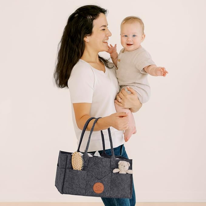 KeaBabies Baby Diaper Caddy Organizer with Handle, Portable (Mystic Gray) | Baby Car Organizers and Storage for Nursery, Changing Table, Large Shower Gift Basket for New Mom Gifts & Boy Girl Registry