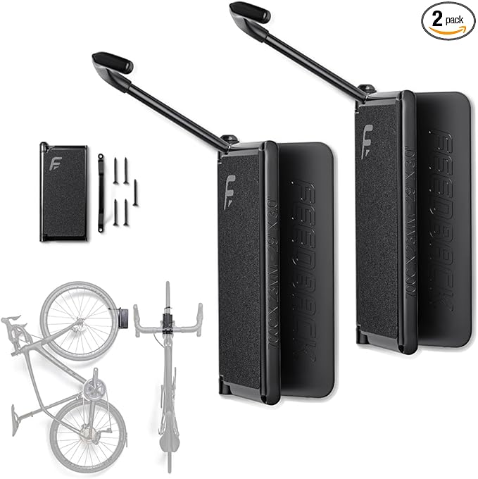 Feedback Sports Velo Hinge 2.0 Pivoting Swivel Bike Wall Mount, 2 Pack | Two wall mounts organize multiple bikes vertically; pivoting design saves floor space in garages and apartments