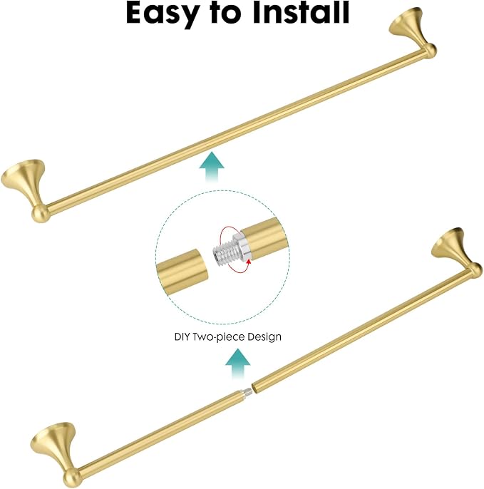 Antique Bathroom Towel Bar Brushed Gold, 24 Inch Towel Racks for Bathroom Wall Mounted,Bathroom Towel Holder,Home Decor Towel Rod