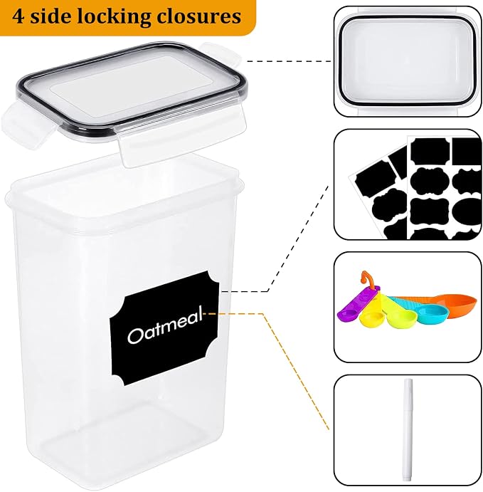 8pc Clear Airtight Canisters with Lids, Kitchen Dry Pantry Storage | 8pk clear airtight containers lock moisture out. Stackable plastic organizers for all your kitchen pantry dry foods