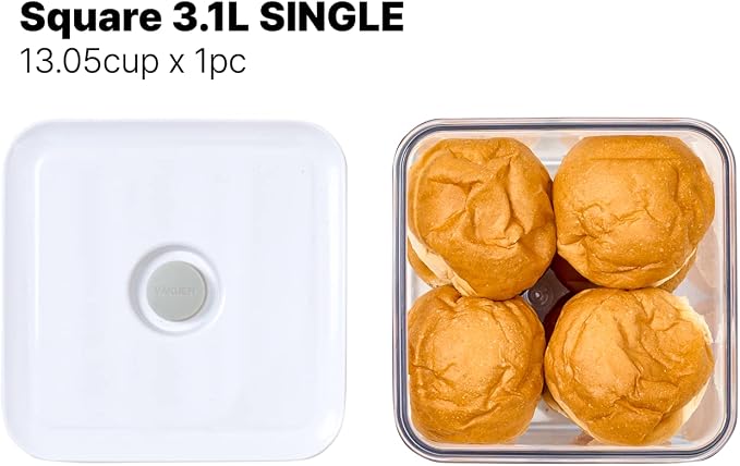 VAKUEN Premium Airtight Food Storage Containers, 3.28qt 1 Piece, Smart One-Click Seal Lid, No Hinges, Patented Double Silicone Lining, 100% Leak Proof, BPA-FREE, Dishwasher, Microwave Safe