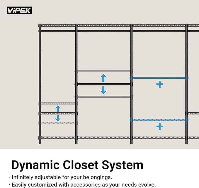 VIPEK S2 8-Tier Shoe Rack with Hanging Rods, Heavy Duty Garment Rack, White | Freestanding Clothing Rack with 2 Hanging Rods, Adjustable Shelves, Heavy Duty Walk-In Closet Organizer for Entryway/Bedroom
