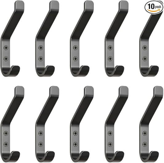 GlazieVault Coat Hooks Wall – Door Hooks (10 Pack) - Heavy Duty Wall Mounted - Premium Design Rust Free Hooks