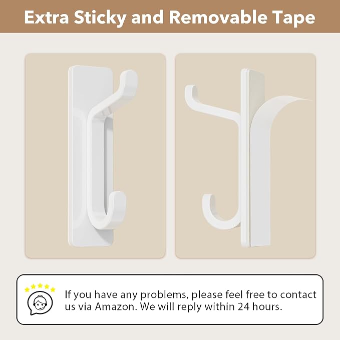 pickpiff Wall Hooks for Coat and Towel: 13LB Strong Adhesive Door Hanger Stick on, White 4 Pack