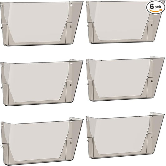 Gawerk Clear Acrylic Single Pocket, Plastic Hanging Wall Mount File Holder for Office Home (Gray, 6 Pack)