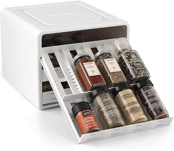 YouCopia SpiceStack® Adjustable Spice Rack Organizer, Pull-Down 24-Bottle Seasonings and Spices Holder for Kitchen Cabinet and Pantry Organization with 104 Included Labels | Adjustable