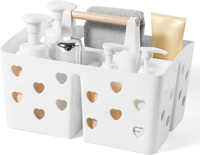 Portable Shower Caddy Plastic Shower Basket Organizer with Handle, White | Divided Bathroom Caddy Storage Cleanning Caddy Tote for College, Dorm Room, Kitchen