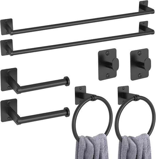 KLJKPA 8-Piece Black Bathroom Hardware Set, 24 inch Towel Bar | Towel Racks for Bathroom Accessories Set, Robe Towel Hooks, Toilet Paper Holder Wall Mounted