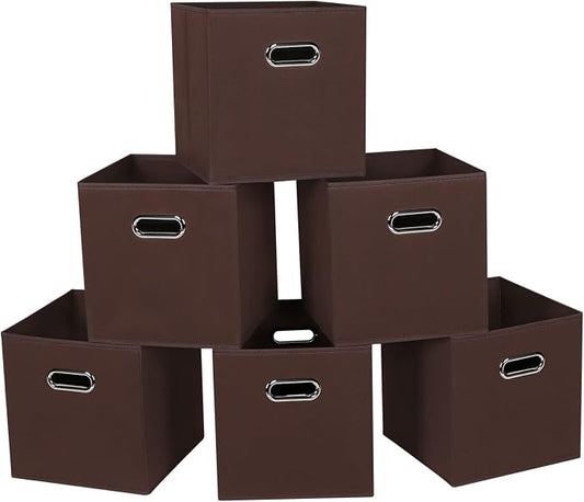 Fabric Cloth Storage Bins,Fabric Cube Bins Organizer with Dual Handles Foldable Cube Storage Baskets for Home Bedroom Storage,Set of 6,(Coffee)
