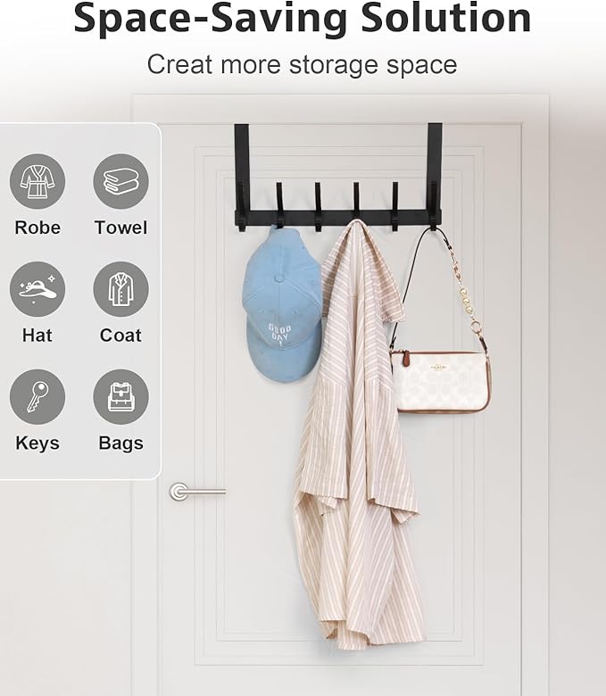 Optish Over The Door Hooks, Door Hanger Hooks for Hanging, Over The Door Towel Racks for Bathroom, Coat Rack Door Towel Hanger Towel Hooks (1Pack, Black)