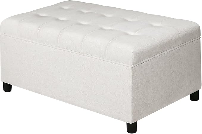 Joveco Rectangular Lift Top Storage Ottoman Bench, Linen Storage Bench for Living Room Entryway Bedroom,Linen Beige