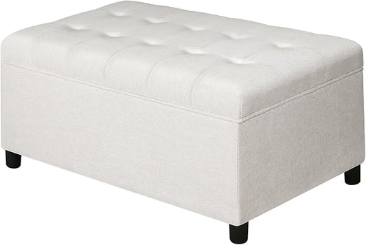 Joveco Rectangular Lift Top Storage Ottoman Bench, Linen Storage Bench for Living Room Entryway Bedroom,Linen Beige