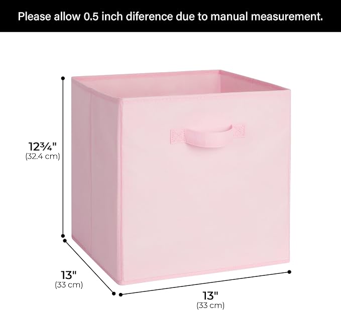 Cupic Cupid 13x13 Storage Cubes, 6 Pack Open Storage Bins with Handles, Storage Cube Organizer for Clothes and Toys, Collapsible Cube Bins for Closet, Shelves, Offices, Pink