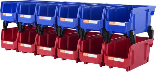 VEVOR Plastic Storage Bins 12 Pack (11 x 5 x 5-Inch), Hanging Stackable Storage Organizer Bins, Heavy Duty Stacking Containers for Closet, Garage, Office, Home, Pantry or Small Parts Organization