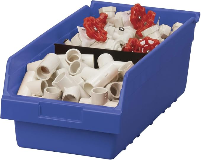 Akro-Mils 30088 ShelfMax Plastic Storage Bins, Heavy Duty Storage Bins for Garage, Closet, Home and Office Organization, 18" x 18" x 6", Blue, 8-Pack