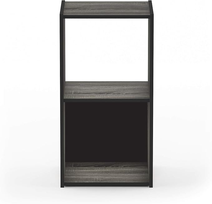 Furinno Pelli Cubic Storage Cabinet, 2x1, French Oak Grey/Black | 12.2 x 11.6 x 24.2, Open & Closed Back Cubes, Storage Organizer Cabinet, for Living Room, Bedroom, Home Office