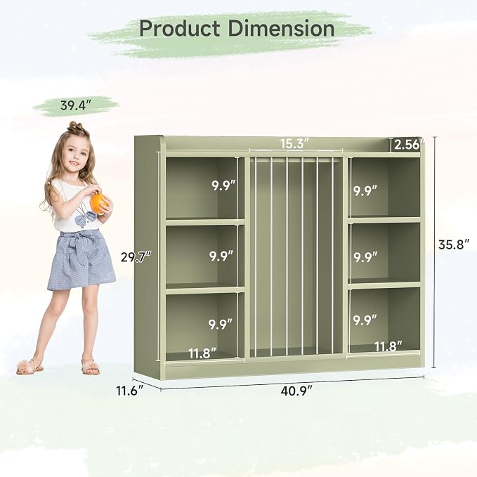 2-in-1 Toy & Stuffed Animal Organizer, Kids 6-Cube Storage Shelf with Rounded Corners & Anti-Tip for Playroom Bedroom