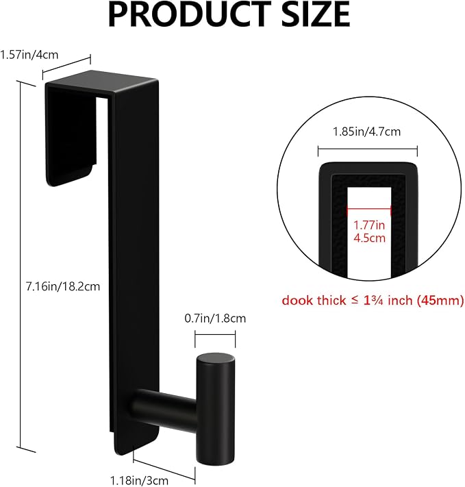 WUIVIUT T-Shaped Over Door Hooks - Fits Wooden & Metal Doors Less Than 1.77" Wide,Door Hanger for Office,Bedroom Heavy-Duty Stainless Steel Doors(T Shape 2 Pack, Fits 1-3/4'' Thick)