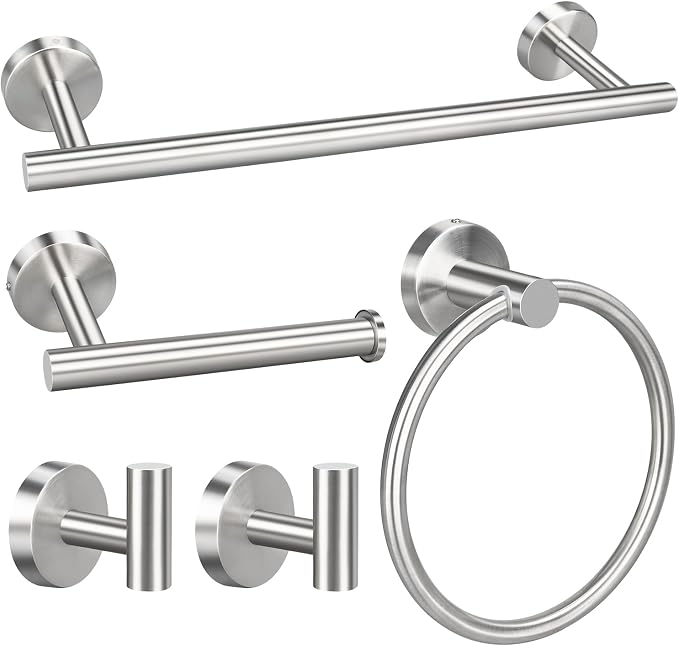 5pcs Bathroom Hardware Set, Brushed Nickel Bathroom Hardware Set, Including 16" Hand Towel Bars, Toilet Paper Holders, Towel Rings, Robe Towel Hooks | Including 16" Hand Towel Bars, Toilet Paper Holders, Towel Rings, Robe Towel Hooks