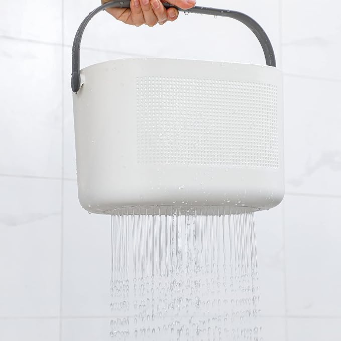 Plastic Portable Shower Caddy Basket, Storage Organizer with Handle, Grey | Bottom Drain Holes, Keep Dry, Sturdy and Durable, Easy to Carry for Bathroom, Kitchen, Dorm Room, RV, College