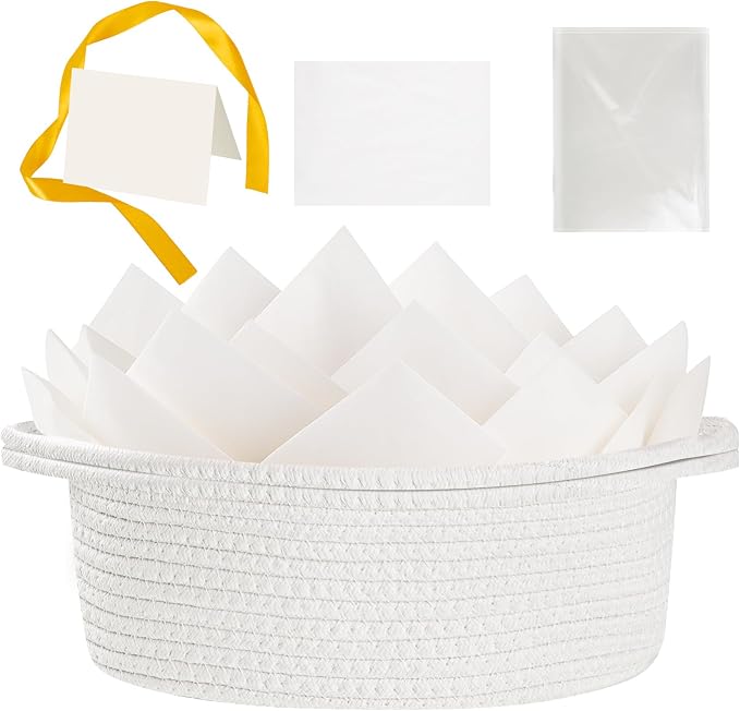woric Small Woven Gift Basket Storage Baskets Picnic Baskets | Cotton Rope Basket; Includes Gift Bag, Card, Ribbon & Tissue Paper; for Gifts, Storage, Baby Shower, Wedding, Graduation