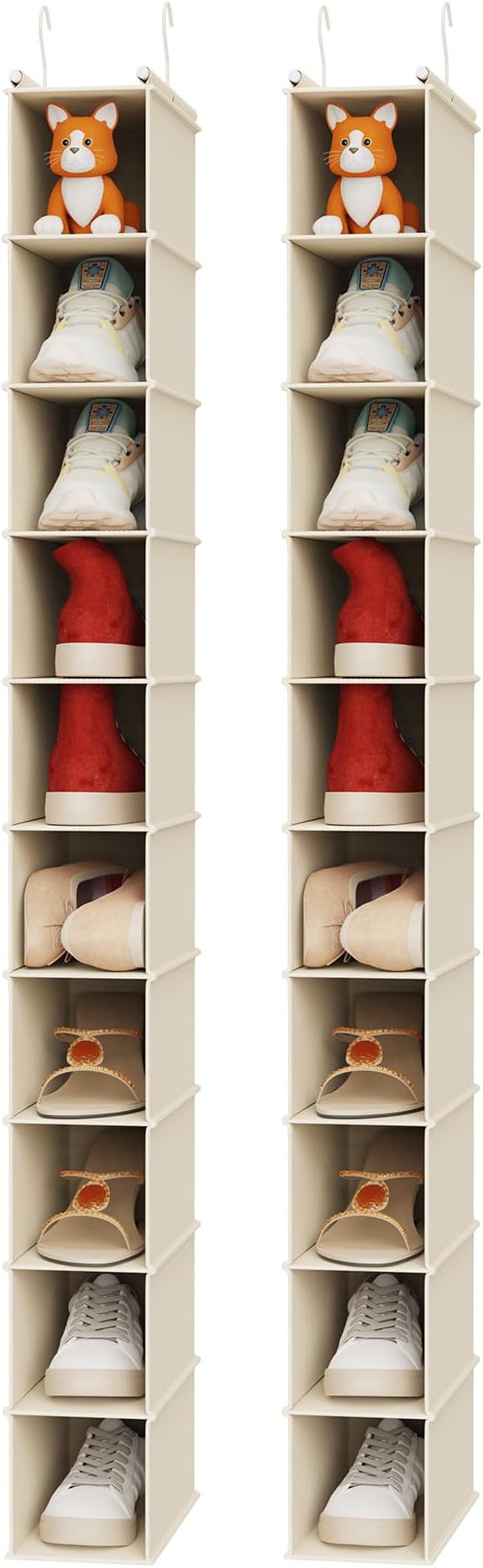 MAX Houser 2 Pack 10 Tier Foldable Hanging Shoe Organizer, Hanging Shoe Storage Shelf, Beige