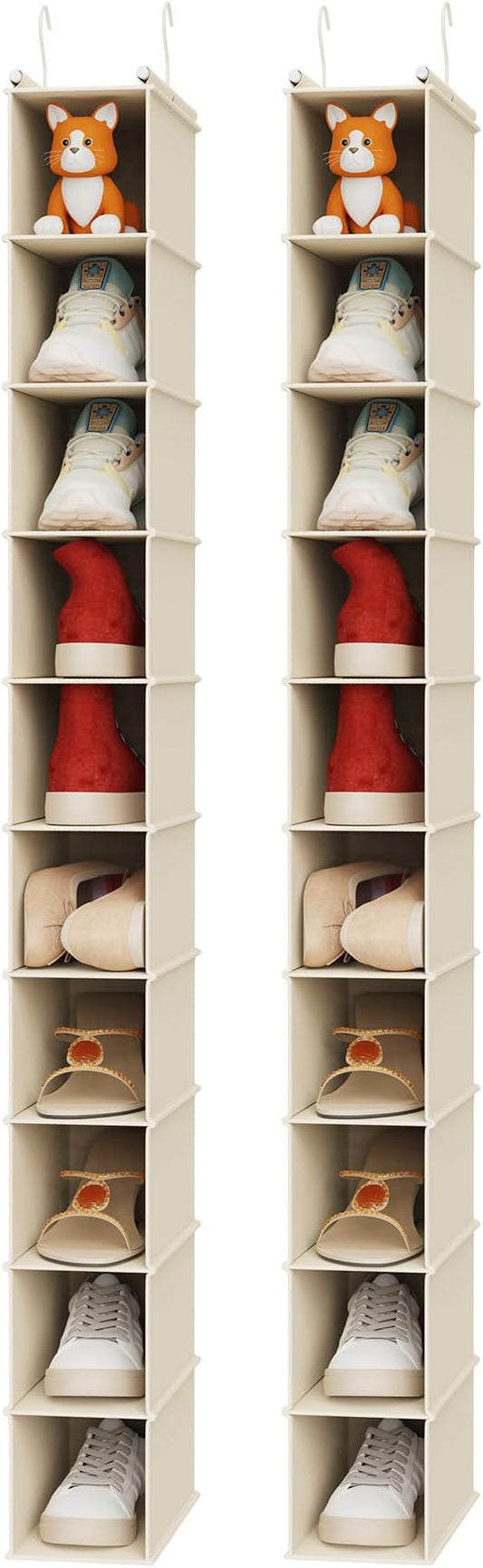 MAX Houser 2 Pack 10 Tier Foldable Hanging Shoe Organizer, Hanging Shoe Storage Shelf, Beige