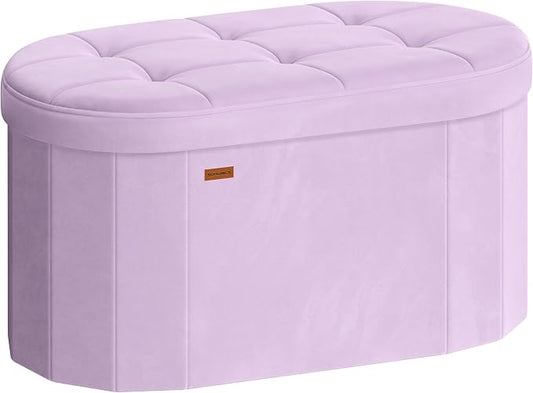 SONGMICS MINOTA Collection - Folding Ottoman with Storage, Oval Storage Ottoman Bench, for Living Room, Bedroom, Velvet Fabric, 15 x 29.9 x 15 Inches, Hibiscus Purple ULSF267PE01