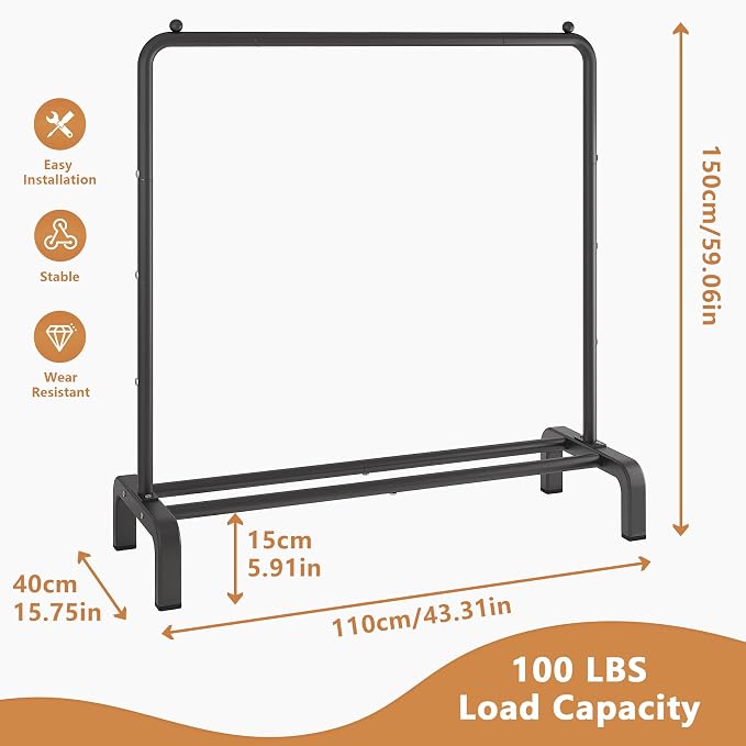Garment Rack Clothing Clothes Rack for Clothes Organizing Black | Metal 43.3 Inches Garment Rack Clothing Clothes Rack with Bottom Shelf for Hanging Clothes Coats Skirts Shirts Sweaters Black