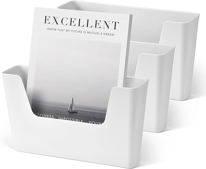 YOHOM Adhesive File Holder Plastic Document Folder Door No Drilling Mount Mail Magazine Organizer A4 Filing Envelopes Folder, Office Wall Mount Single Pocket (WHITE, 3 PCS)