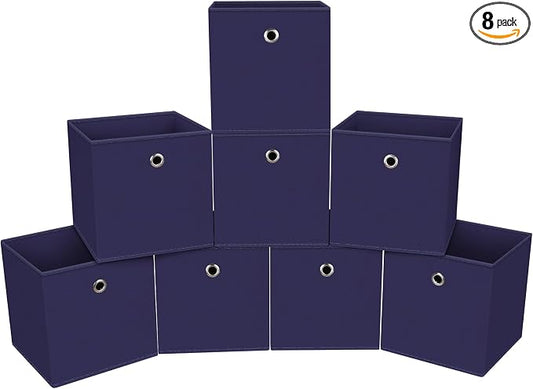Foldable Storage Cubes Bins ,11 Inch Cloth Storage Cube Fabric Storage Box Cubes Organizer Baskets with Dual Handles for Home Organizer Set of 8 (Navy Blue)