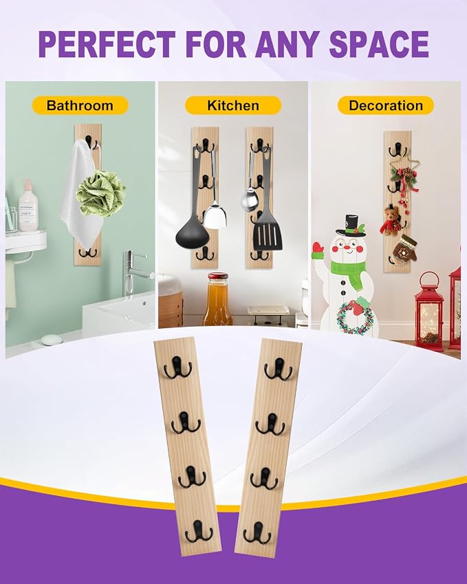 UCEC Vertical Wooden Key Rack with Hooks, Space-Saving Entry Wall Organizer | Natural Wood Key Holder for Wall Organizer, Holds Keys, Wallets & Mail, Space-Saving Rack for Entryway, Living Room & Garage