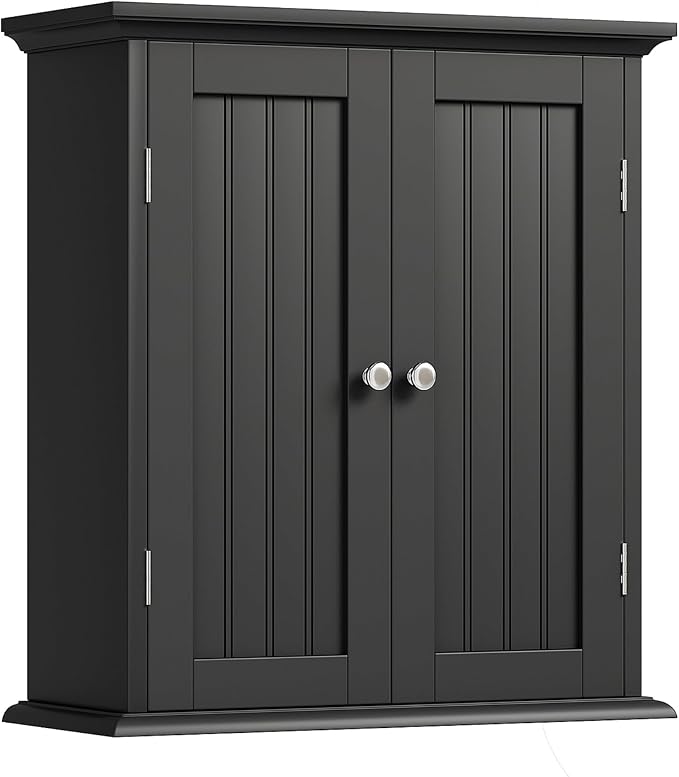 ChooChoo Bathroom Wall Cabinet with 2 Doors, Over The Toilet | 8.8"D x 21.1"W x 24"H, Medicine Cabinet, Adjustable Shelves, Cupboard, Black
