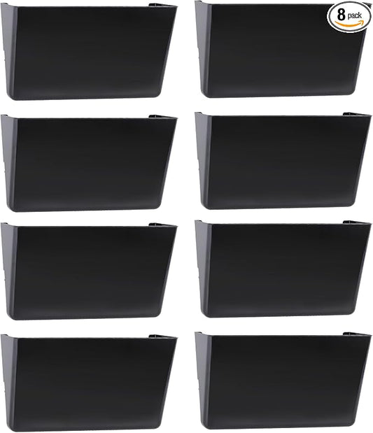 EASEPRES 8 Pack Black Plastic Single Pocket Hanging File Organizer, Wall Mount Paper Mails Magazines Holder, Mounted Folder Bins for Office School and Home, 12.99x4.13x7.48 inches