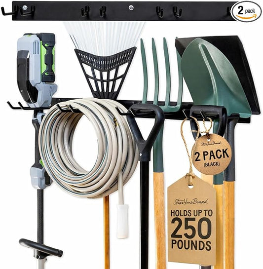 StoreYourBoard Garage Tool Organizer, 72 in, Holds 500 lb, 2 Pack | Garden Tool Rack Wall Mount, Garden Tool Organizer, Shovel Wall Mount, Rubber Coated Hooks
