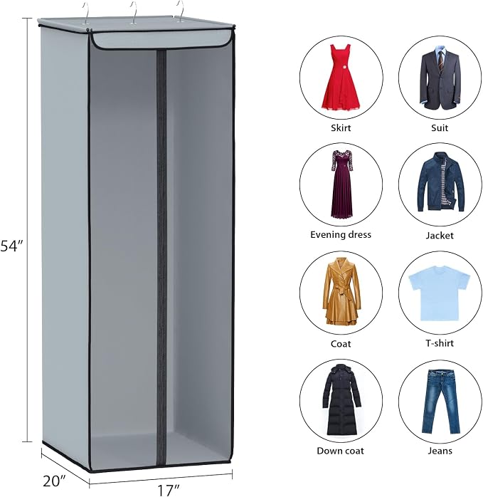Univivi Garment Bags for Hanging Clothes, Cloth Bag 54 In, 1 PCS, Grey | Large Capacity, Easy Assembly, Clear Window, Dustproof, Durable Zipper, Hanging Garment Storage Bag for Suit, Coat, Dress