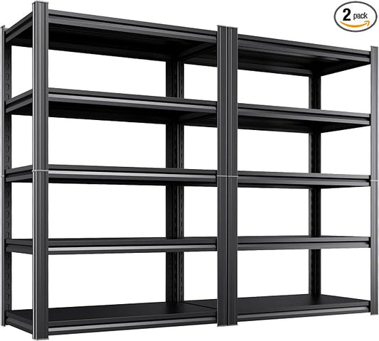 2-Pack Heavy Duty Garage Shelving for Garage, Warehouse & Workshop Organization, 71" H x 35" W x 16" D Adjustable 5-Tier All Metal Storage Shelf for Tools, Storage Bins & Bulk Items